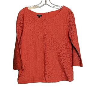 Talbots Lace Overlay Top, Coral, M